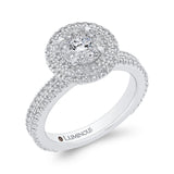 Round Diamond Double Halo Engagement Ring in 14K White Gold