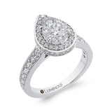 Round Diamond Pear Shape Halo Engagement Ring in 14K White Gold