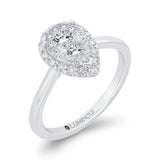 Round Diamond Pear Shape Halo Engagement Ring in 14K White Gold