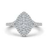 Split Shank Round Diamond Marquise Cut Shape Double Halo Engagement Ring in 14K White Gold