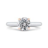 Round Diamond Solitaire Plus Engagement Ring with Milgrain 14K Two Tone Gold (Semi-Mount)