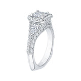 Split Shank Princess Cut Diamond Halo Engagement Ring in 14K White Gold (Semi-Mount)