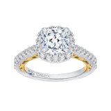 Cushion Cut Diamond Halo Engagement Ring in 14K Two Tone Gold (Semi-Mount)