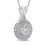 10K White Gold Round Diamond Double Halo Pendant with Chain 14K White Gold