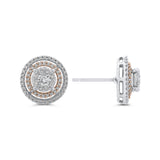 Round Diamond Double Halo Stud Earrings in 14K Two Tone Gold
