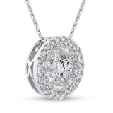 Round Diamond Halo Pendant with Chain 14K White Gold
