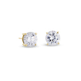 Gold finish sterling silver prong set round simulated diamond earrings approx. 3cttw