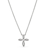 Platinum finish sterling silver micropave marquis cross pendant with simulated diamonds on 16-18 adjustable chain