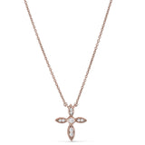 Rose gold finish sterling silver micropave marquis cross pendant with simulated diamonds on 16-18 adjustable chain