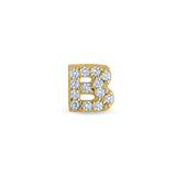 Gold Finish Sterling Silver Micropave B Initial Charm with Simulated Diamonds