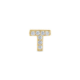 Gold Finish Sterling Silver Micropave T Initial Charm with Simulated Diamonds