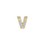 Gold Finish Sterling Silver Micropave V Initial Charm with Simulated Diamonds