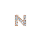 Rose Gold Finish Sterling Silver Micropave N Initial Charm with Simulated Diamonds
