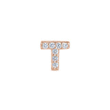 Rose Gold Finish Sterling Silver Micropave T Initial Charm with Simulated Diamonds