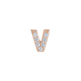 Rose Gold Finish Sterling Silver Micropave V Initial Charm with Simulated Diamonds