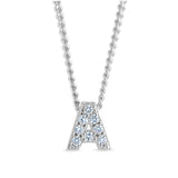 Platinum finish sterling silver micropave a initial pendant with simulated diamonds on 18 curb chain
