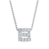 Platinum finish sterling silver micropave e initial pendant with simulated diamonds on 18 curb chain