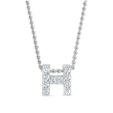 Platinum finish sterling silver micropave h initial pendant with simulated diamonds on 18 curb chain