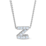 Platinum finish sterling silver micropave z initial pendant with simulated diamonds on 18 curb chain