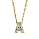 Gold finish sterling silver micropave a initial pendant with simulated diamonds on 18 curb chain