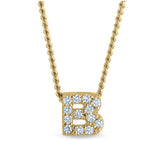 Gold finish sterling silver micropave b initial pendant with simulated diamonds on 18 curb chain