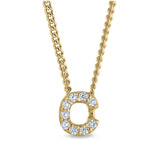 Gold finish sterling silver micropave c initial pendant with simulated diamonds on 18 curb chain
