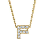 Gold finish sterling silver micropave f initial pendant with simulated diamonds on 18 curb chain