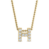 Gold finish sterling silver micropave h initial pendant with simulated diamonds on 18 curb chain