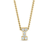 Gold finish sterling silver micropave i initial pendant with simulated diamonds on 18 curb chain