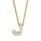 Gold finish sterling silver micropave j initial pendant with simulated diamonds on 18 curb chain