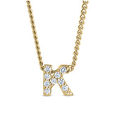 Gold finish sterling silver micropave k initial pendant with simulated diamonds on 18 curb chain