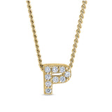 Gold finish sterling silver micropave p initial pendant with simulated diamonds on 18 curb chain