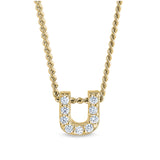 Gold finish sterling silver micropave u initial pendant with simulated diamonds on 18 curb chain