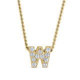 Gold finish sterling silver micropave w initial pendant with simulated diamonds on 18 curb chain