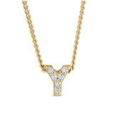 Gold finish sterling silver micropave y initial pendant with simulated diamonds on 18 curb chain