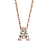 Rose gold finish sterling silver micropave a initial pendant with simulated diamonds on 18 curb chain