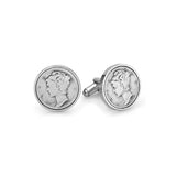 Rhodium Finish Mercury Dime Cufflinks (Heads)