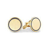 Gold Finish Round Cufflinks With Navy Blue Trim