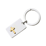 Rhodium Finish Key Ring W/Gold Finish Cross