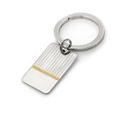 Rhodium Finish Polished Etched Two Color Key Ring