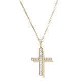 Gold finish sterling silver micropave shadow cross pendant with simulated diamonds on 18 chain