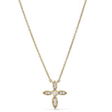 Gold finish sterling silver micropave marquis cross pendant with simulated diamonds on 16-18 adjustable chain