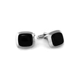 Rhodium Finish & Black Lacquer Cushion Cufflinks