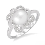 Sterling Silver Cultured Pearl and Diamond Ring