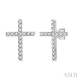 1/10 Ctw Cross Round Cut Diamond Petite Fashion Earrings in 14K White Gold