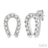 1/10 Ctw Horseshoe Charm Round Cut Diamond Petite Earrings in 10K White Gold