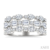 1 1/2 Ctw Triple Row Multi-Cut Diamond Fashion Band in 14K White Gold