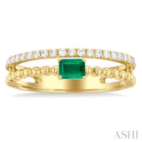 4X3MM Emerald and 1/5 ctw Single Cut Diamond Precious Split Twin Ring in 10K Yellow Gold