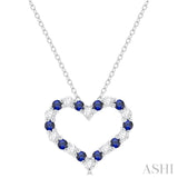 1/4 ctw Open Heart 1.80 MM Round Cut Sapphire and Round Cut Diamond Precious  Fashion Pendant With Chain in 14K White Gold