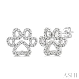 1/4 Ctw Petite Dog Paw Round Cut Diamond Fashion Stud Earrings in 10K White Gold